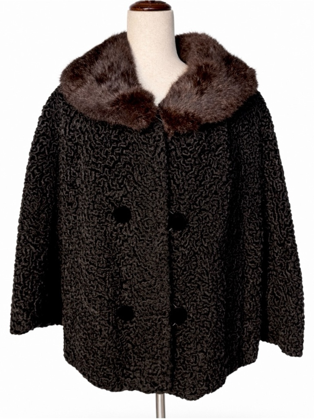Vintage fur coat.  Mink and Lamb? Black and brown collar. Excellent lining- XL